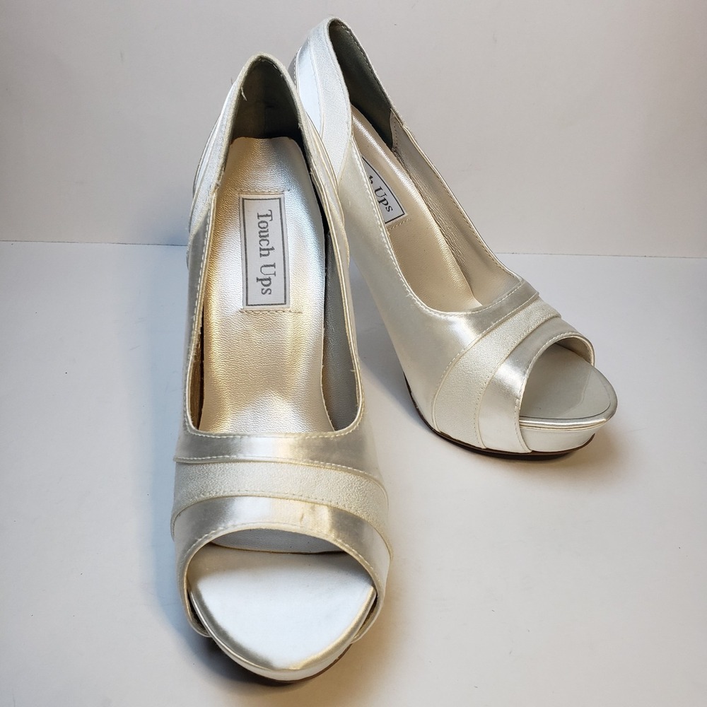 Touch Ups Shoes Women's 7.5 M Dress Wedding White Satin Platform Stiletto Heels